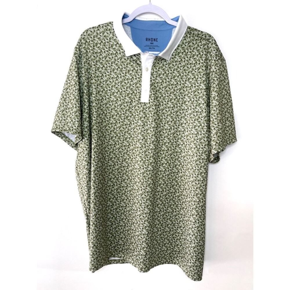 Rhone Shirt Mens 2XL Green Polo Golf Sport Short Sleeve Performance Triangle Geo